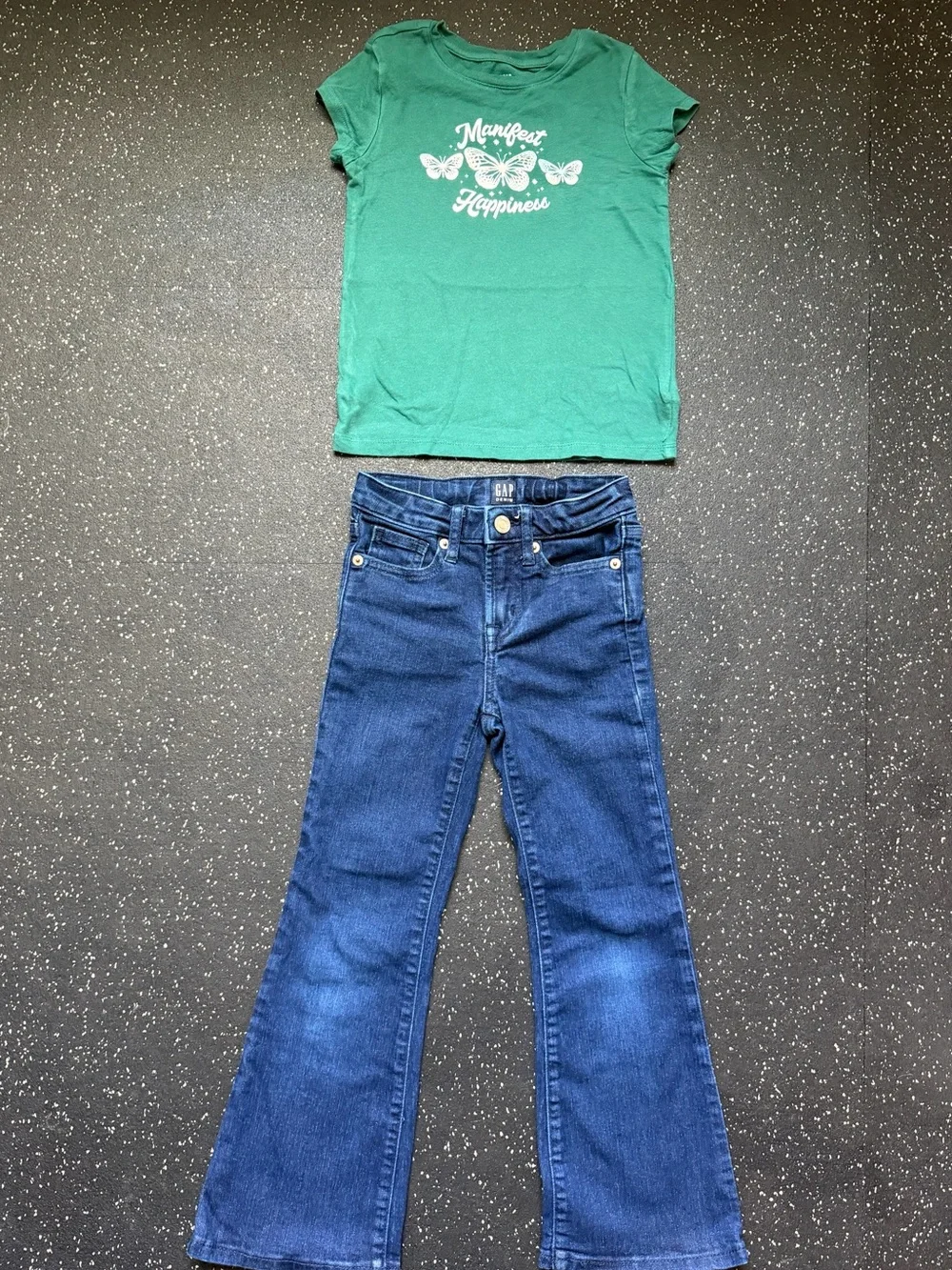 Girls Gap Size 6 ’70s Flare Jeans & Butterfly Tee Outfit